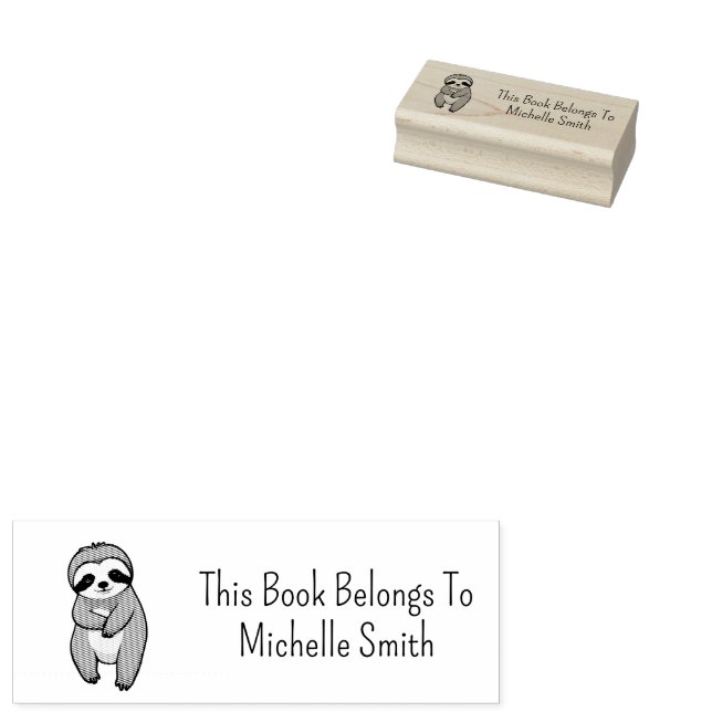 This Book Belongs To ,cute Sloth Personalised      Rubber Stamp (Stamped)