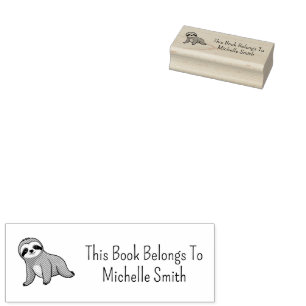 This Book Belongs To ,cute Sloth Personalised      Rubber Stamp