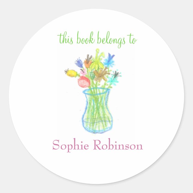 "This book belongs to" floral bookplate sticker (Front)