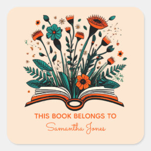 This Book Belongs to - Floral Open Book Label