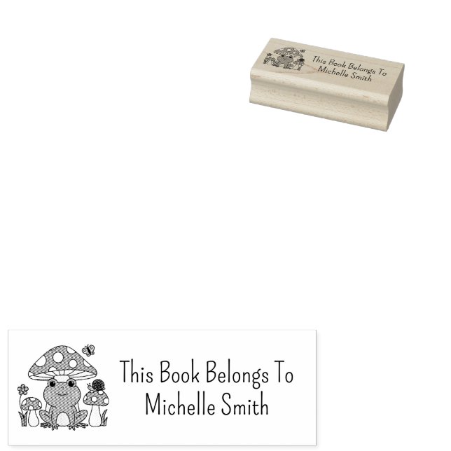 This Book Belongs To, Frog and Mushrooms  Custom   Rubber Stamp (Stamped)