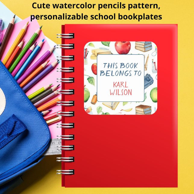 This Book Belongs To I Back To School Bookplates Square Sticker (Creator Uploaded)