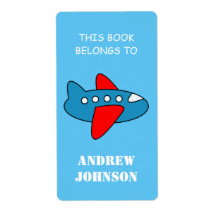 This book belongs to kids aeroplane bookplate labe