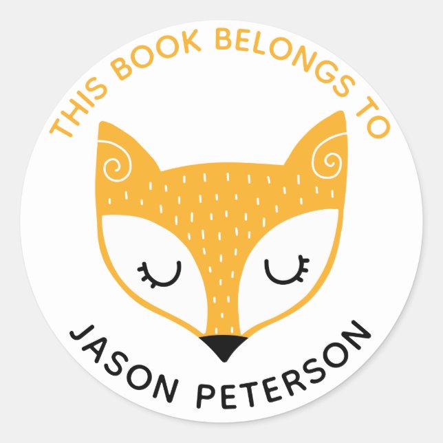 This Book Belongs To Kids Cute Woodland Fox Classic Round Sticker (Front)