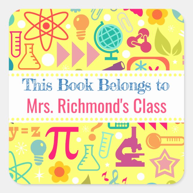 This Book Belongs To Label Yellow Math and Science (Front)