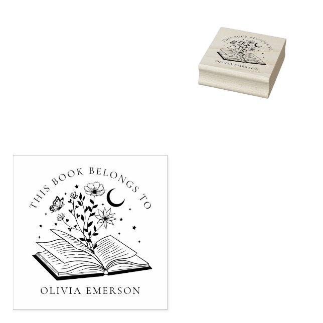 This Book Belongs To Modern Bookplate Rubber Stamp (Stamped)