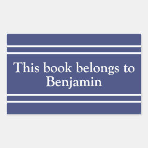 This Book Belongs to Name Blue and White Bookplate Rectangular Sticker