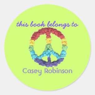 "This book belongs to" peace sign bookplate Classic Round Sticker