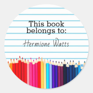 This Book Belongs to Pencils Bookplate Classic Round Sticker