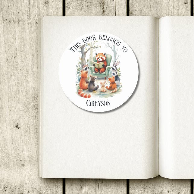 This Book Belongs to Personalise Reading Red Panda Classic Round Sticker (Creator Uploaded)