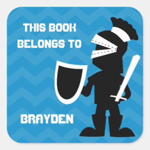 This Book Belongs To Personalised Blue Knight Boys Square Sticker