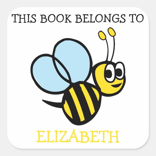 This Book Belongs To Personalised Bumblebee Square Sticker (Front)