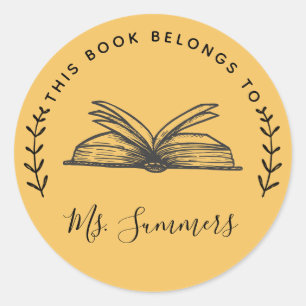 This Book Belongs To Personalised Classic Round Sticker