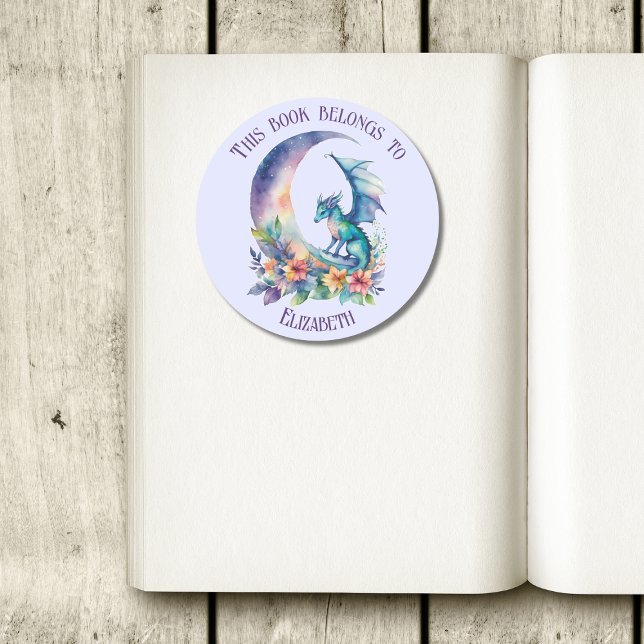 This Book Belongs to Personalised Dragon Lavender Classic Round Sticker (Creator Uploaded)