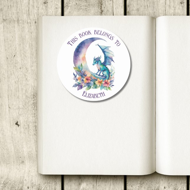 This Book Belongs to Personalised Dragon White Classic Round Sticker (Creator Uploaded)
