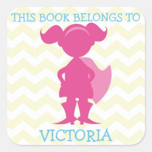 This Book Belongs To Personalised Girl Superhero Square Sticker
