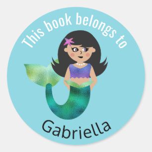 This Book Belongs To Personalised Latino Mermaid Classic Round Sticker
