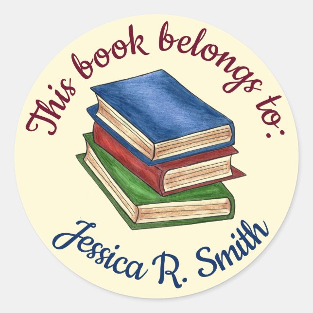 This Book Belongs To Personalised Library School Classic Round Sticker (Front)