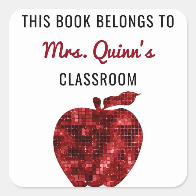 This Book Belongs To Personalised Teacher Apple Square Sticker (Front)