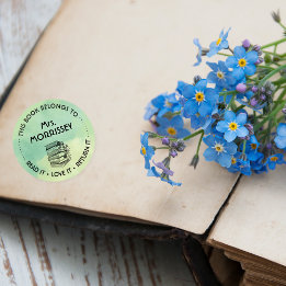 This Book Belongs To Personalised Watercolor Green Classic Round Sticker
