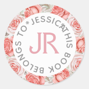 This Book Belongs To Pink Roses Wreath Classic Round Sticker