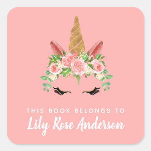This Book Belongs To Pink Unicorn Bookplate Square Sticker