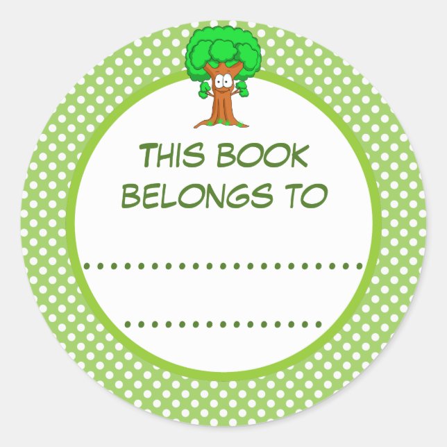 This Book Belongs To Polka Dots and Tree Classic Round Sticker (Front)