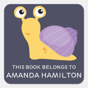 THIS BOOK BELONGS TO PURPLE CUTE SNAIL SQUARE STICKER