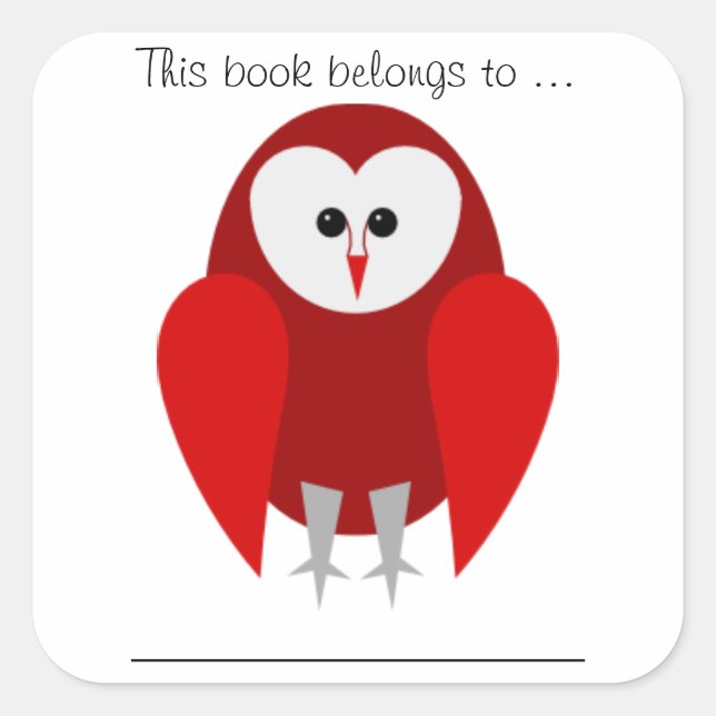 This book belongs to ... (Red barn owl, Large) Square Sticker (Front)