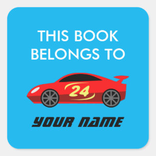 This book belongs to red racecar custom bookplate square sticker