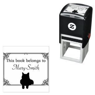 This Book Belongs To Self Inking Stamp with Cat