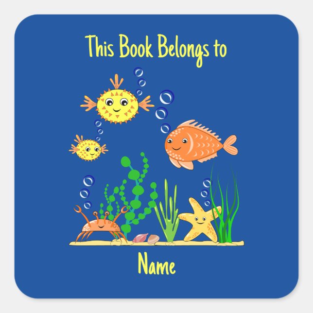 This Book Belongs To.. Square Stickers personalize (Front)