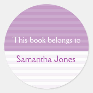 This Book Belongs To Stickers::Lavender Stripes Classic Round Sticker