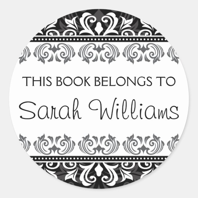 This book belongs to stickers stylish black damask (Front)