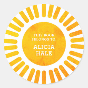 This Book Belongs To Watercolor Sunshine Classic Round Sticker
