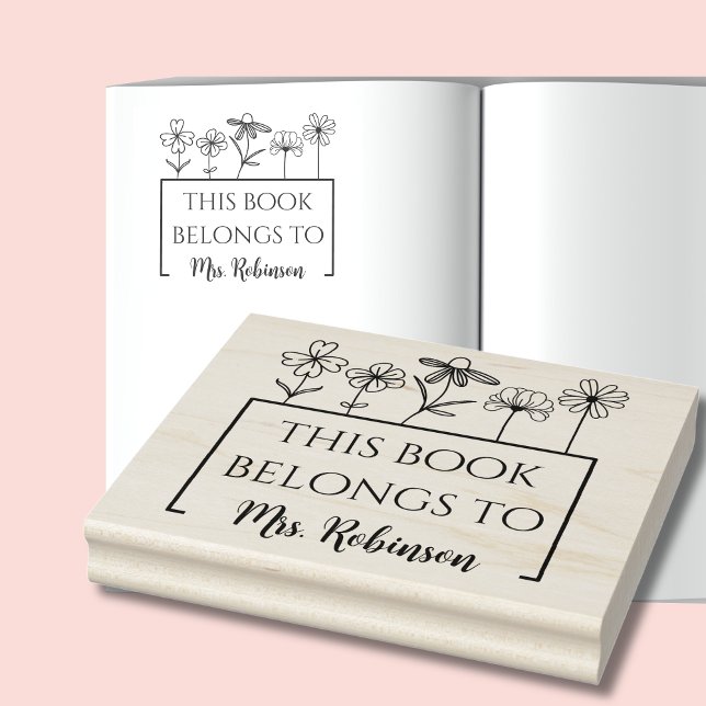 This Book Belongs To Wildflower Book Label Rubber Stamp (This Book Belongs To Wildflower Book Label Stamp)