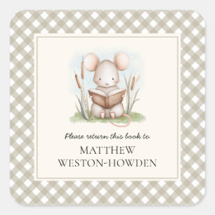 This Book Belongs To Woodland Mouse Kids Bookplate Square Sticker