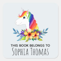 'This Book Belongs' Unicorn Name Kids Bookplate