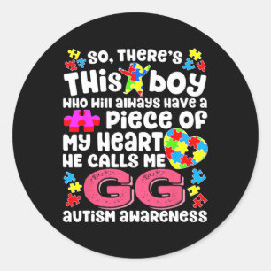 This Boy He Calls Me Gg Fighter Autism Awareness R Classic Round Sticker