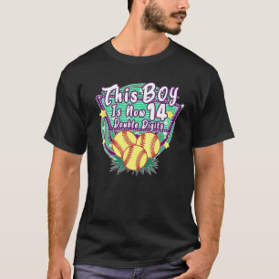 This Boy Is Now 14 Double Digits Birthday Softball T-Shirt
