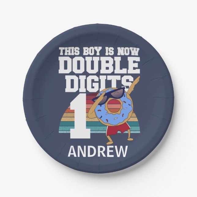 This Boy is Now Double Digits Funny 10th Birthday Paper Plate (Front)
