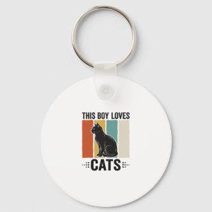 This Boy Loves Cats Retro Cat Lover Design_1 Key Ring