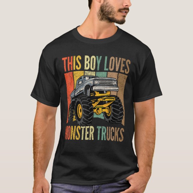 This Boy Loves Monster Trucks Boys Monster Truck L T-Shirt (Front)