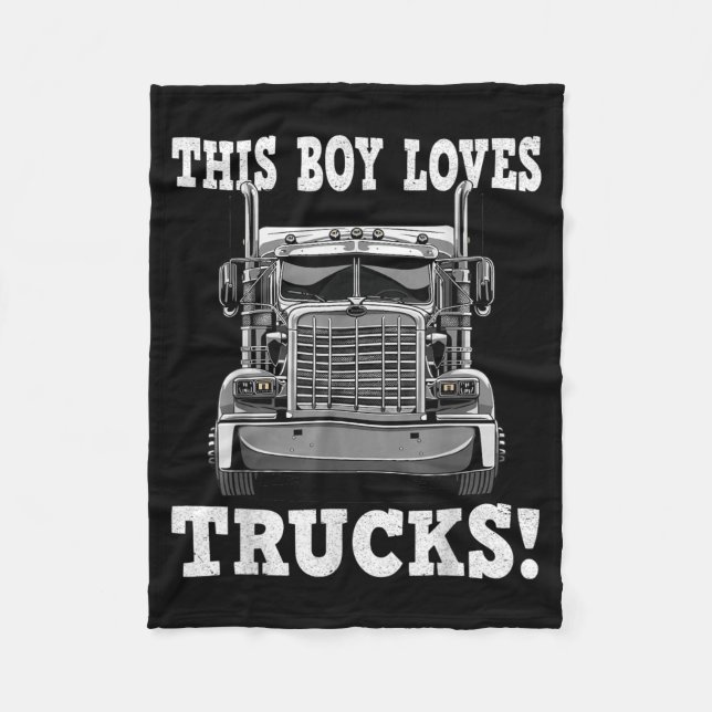 This Boy Loves Trucks Fleece Blanket (Front)