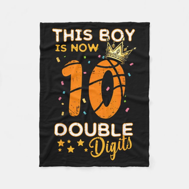 This Boy Now 10 Double Digits Crown 10th Birthday  Fleece Blanket (Front)