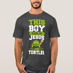 This Boy Runs On Jesus and Turtles Funny Pet Torto T-Shirt