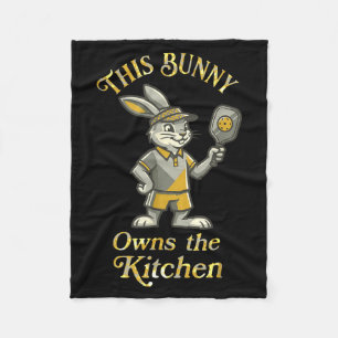 This bunny owns the kitchen funny pickleball playe fleece blanket