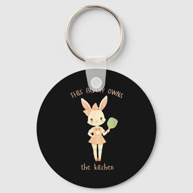 This bunny owns the kitchen pickleball player key ring (Front)