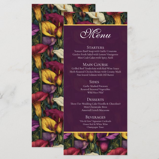 This Calla Lilies flower theme wedding product con Menu (Front/Back)