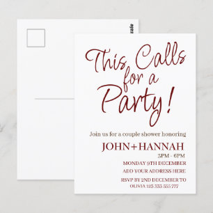  This Calls For a Party Funny Co-ed Couple Shower  Postcard